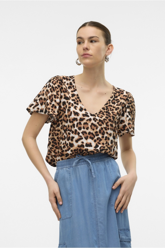 VMEASY JOY V-NECK SS BLOUSE WVN GA 10307987 TAN/LEO